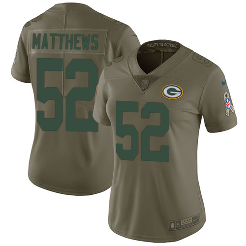 Nike Packers #52 Clay Matthews Olive Women's Stitched NFL Limited Salute to Service Jersey - Click Image to Close
